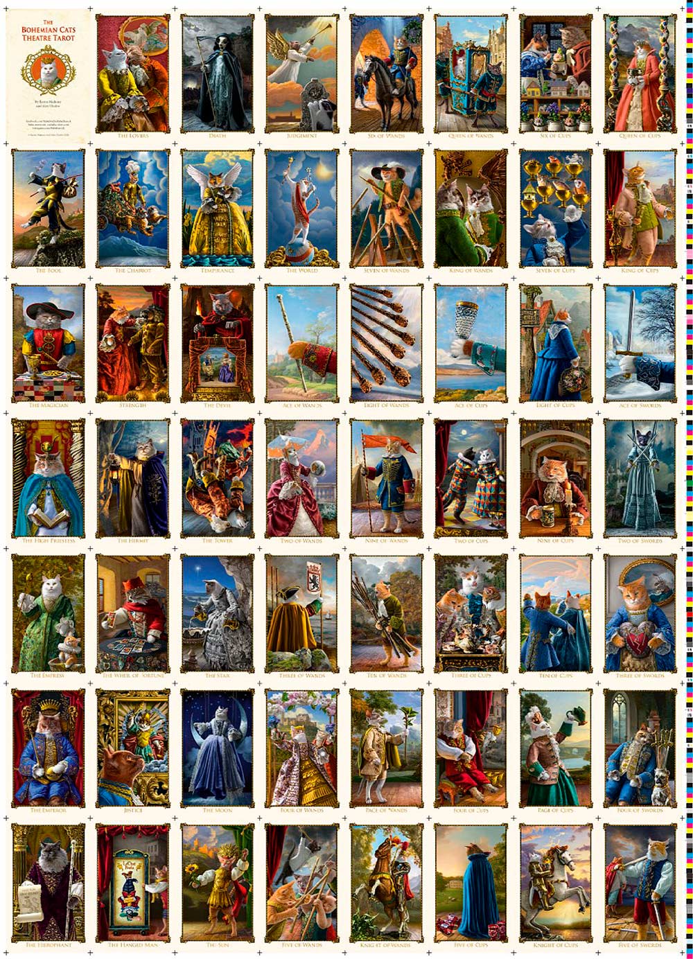The Bohemian Cats Theatre Tarot, uncut sheets of the full standard