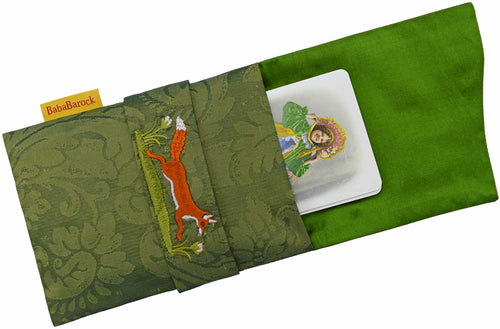 Embroidered fox bag, tarot pouch with embroidery, silk tarot bags 