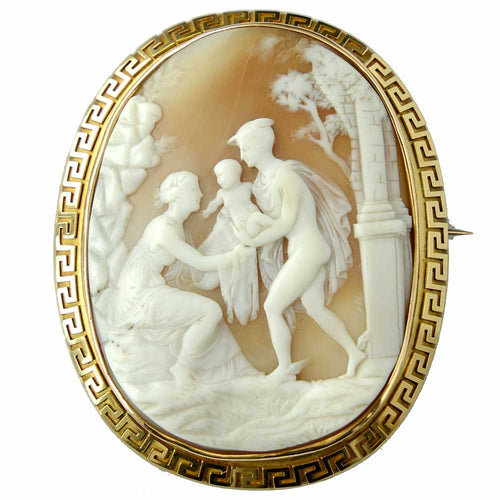 Antique cameo brooch, Victorian carved shell jewellery