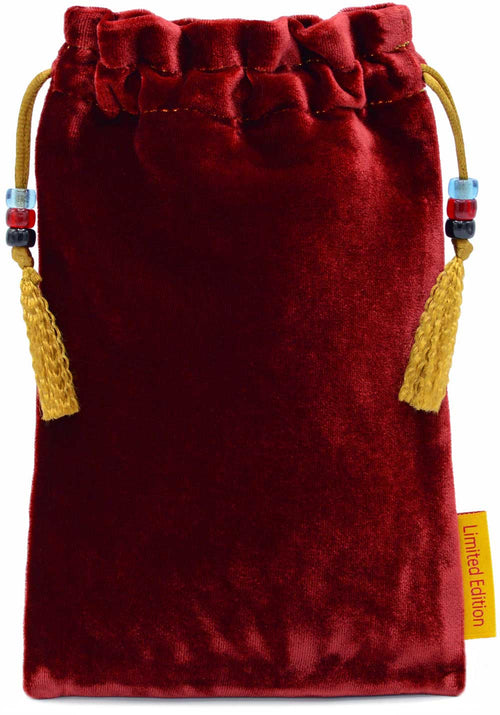 Silk velvet tarot bag, red tarot pouch, Knight of Wands card, Tarot of Prague