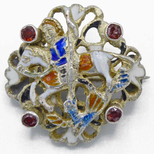 Antique brooch, George and the Dragon Austro-Hungarian antique pin