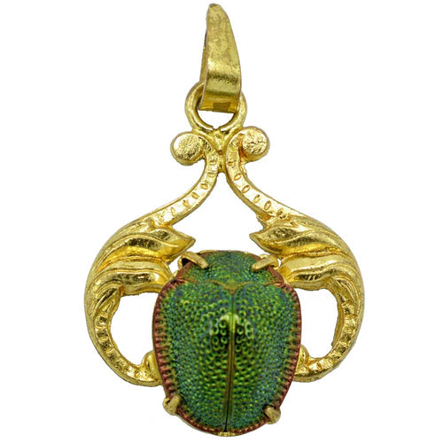 Antique scarab beetle pendant, vintage necklace, insect jewelry