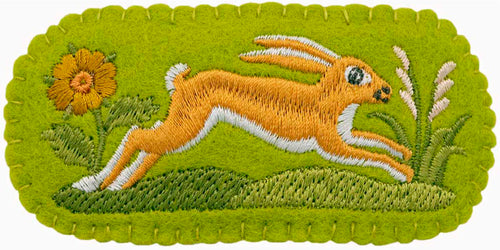 Brown hare embroidered barrette, hairslide. Handmade hair accessory