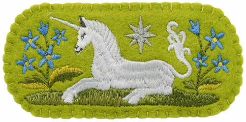 Unicorn embroidered hair slide, felt barette with unicorn embroidery
