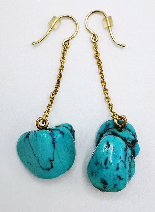 Antique turquoise earrings, vintage jewelry from 1950s, 1960s