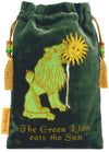 Unusual tarot bag with embroidery, alchemical tarot pouch, lion eating sun alchemy symbol.