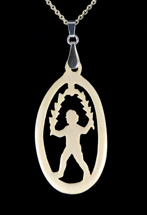 Hand carved vintage bone pendant in fairytale and The World tarot pattern. 1920s old/new stock