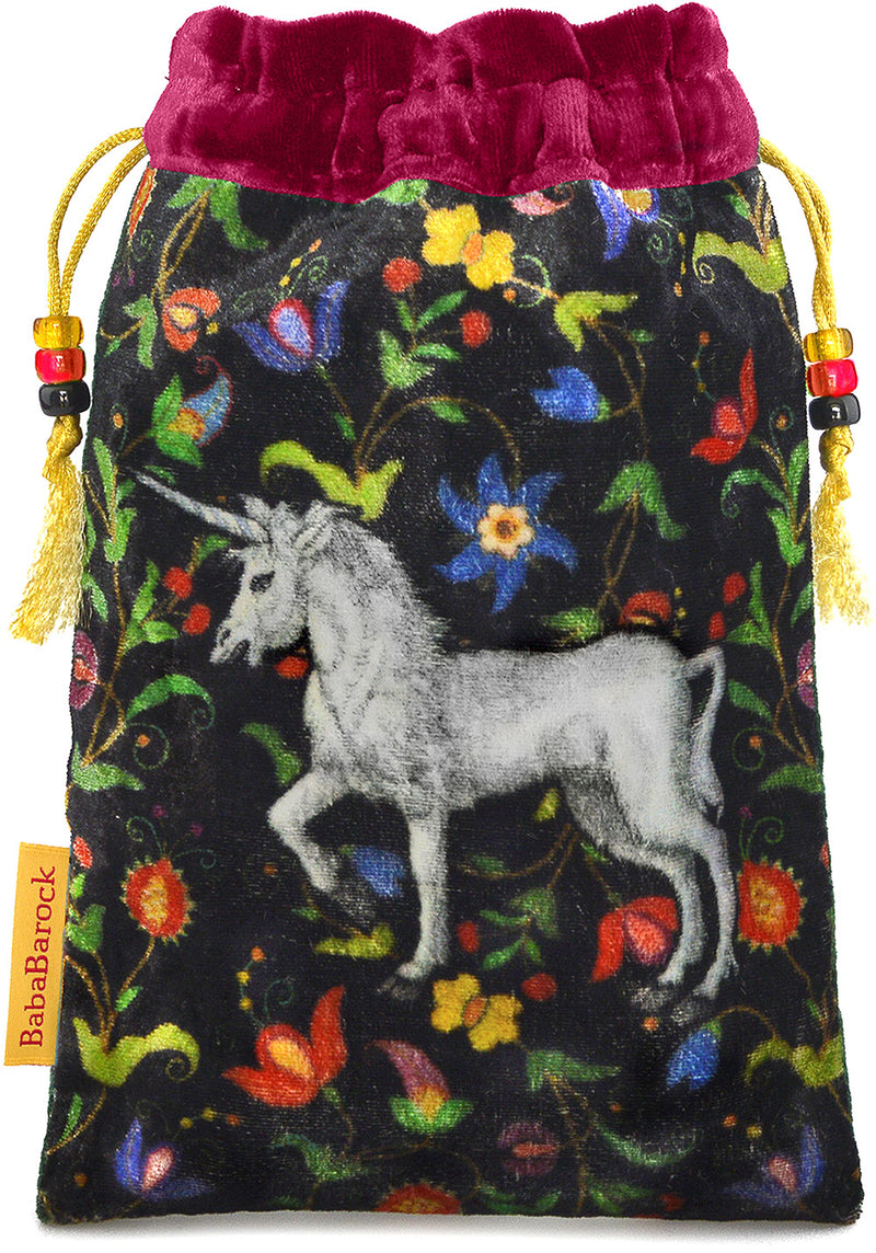 Unicorn tarot bag, printed velvet tarot pouch, unicorn, mythical beasts