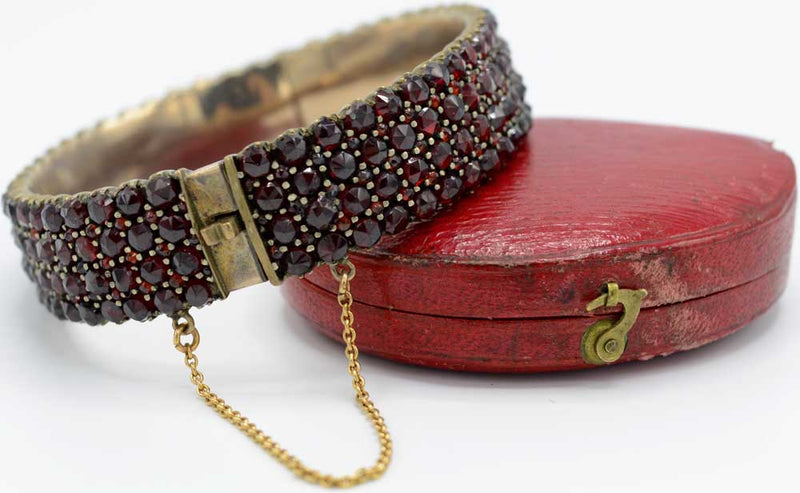Antique bangle bracelet, vintage garnet jewelry piece
