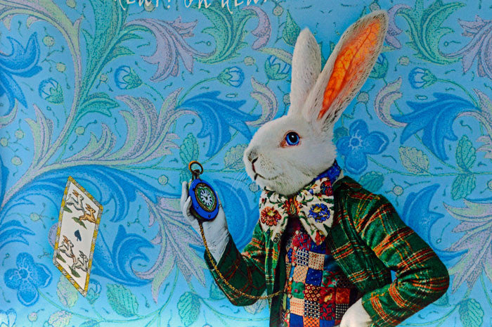 The White Rabbit, sky blue version, pure silk-satin scarf/wrap. - Baba Store - 5