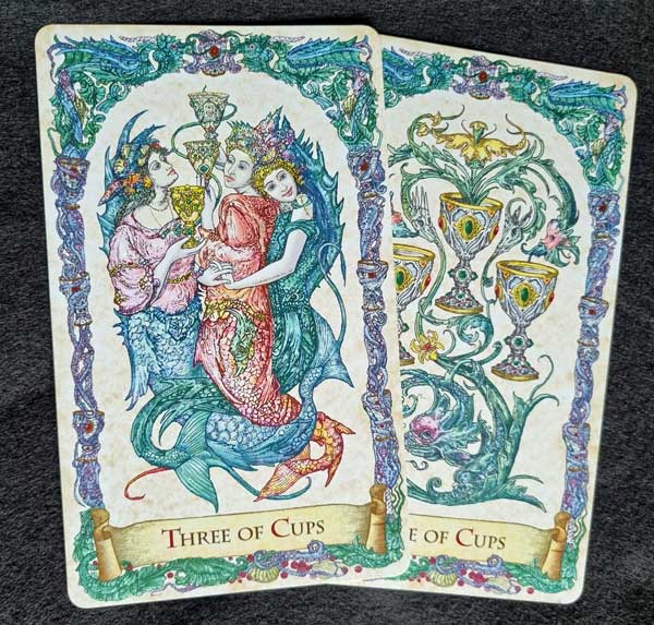 three of cups, mythical creatures tarot, mermaid, drawstring