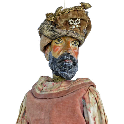 罕见的大型木雕 19 世纪“国王”木偶 - 华丽的服装