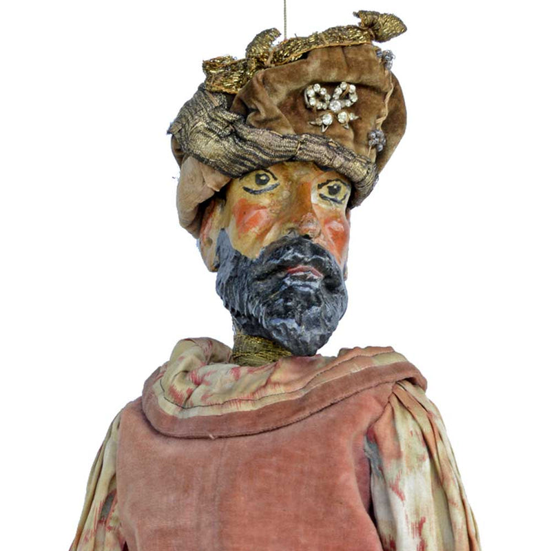 Rare, large wooden carved 19th century "King" puppet - gorgeously costumed