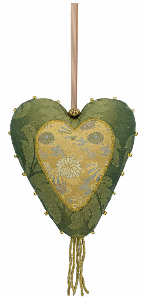 Love heart charm, heart decoration in antique fabric, applique