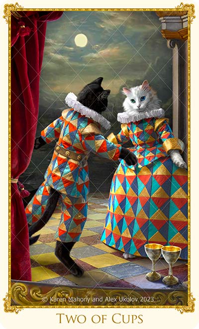 Our cat tarot Two of Cups from The Bohemian Cats Theatre Tarot