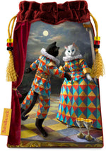 The Bohemian Cats Theatre Tarot, Two of Cups - drawstring bag in wine red silk velvet