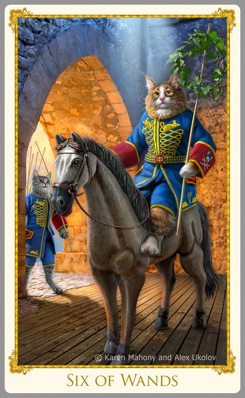 Ten of Wands. Bohemian Cats' Tarot - cats in handmade costumes. Illustrations by BabaBarock.