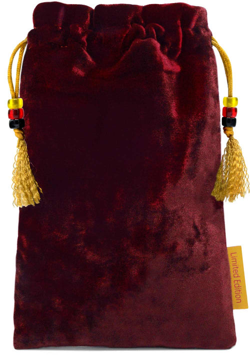 The Bohemian Cats Theatre Tarot, The Lovers - drawstring bag in wine red silk velvet