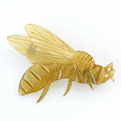 Antique horn brooch, carved horn bee / wasp. French Art Nouveau jewelry..