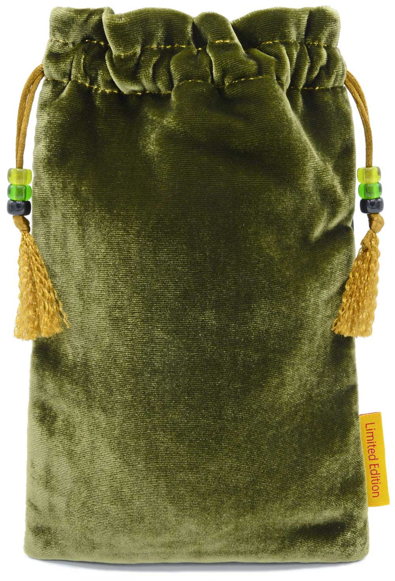 Pre-order. Knight of Wands, Tarot of Prague - drawstring bag in green silk velvet