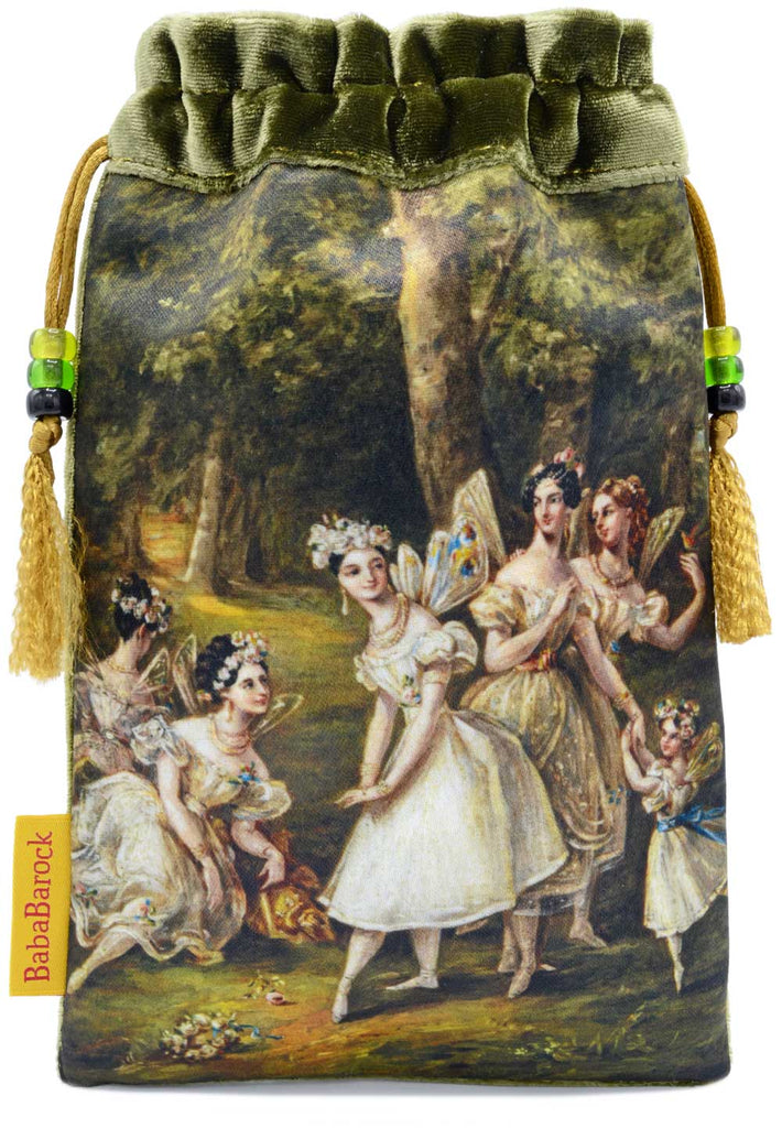 Fairy tarot bag, silk velvet tarot pouch with fairies print