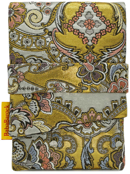 Foldover tarot pouch,silk tarot bag in silver and gold metallics