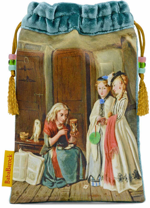 Printed tarot bag, silk velvet drawstring pouch for tarot cards, oracle decks