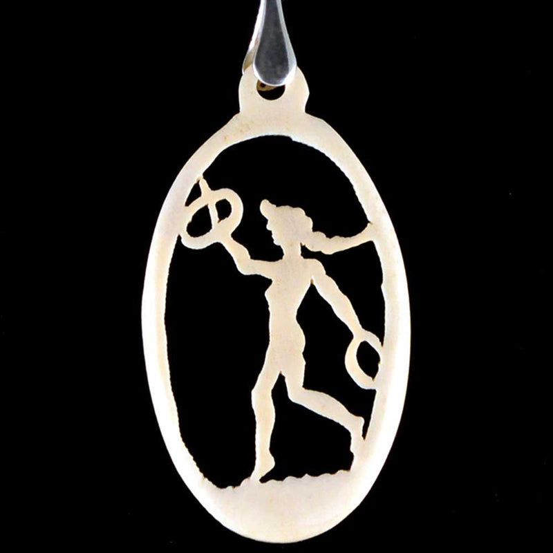 Gymnast- antique carved bone fairy tale pendant. Handmade