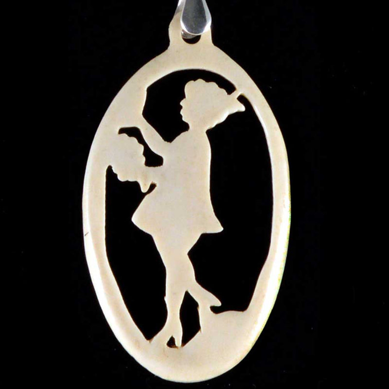 Lady with Flowers- antique carved bone fairy tale pendant. Handmade