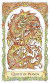 mythical creatures tarot, mythic, dragons, dragons in tarot, Queen of Wands,TdM, hand-painted, water colour, bababarock, tarot cards, fantastical creatures, tarot de marseilles