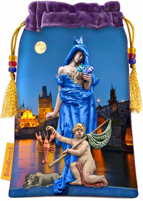 Tarot of Prague bag, The Moon card tarot pouch, silk velvet bag for tarot deck