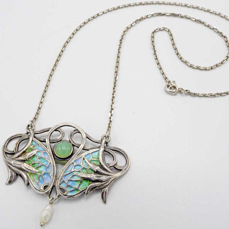 Vintage Art Nouveau revival silver pendant necklace