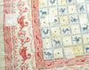 Large vintage / antique folk cotton textile cloth. Charming animal print.
