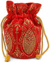 Red drawstring bag with gold pineapple decoration