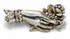 Hand and rose vintage silver pin brooch