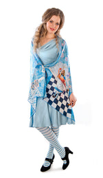 The White Rabbit, sky blue version, pure silk-satin scarf/wrap. - Baba Store - 3