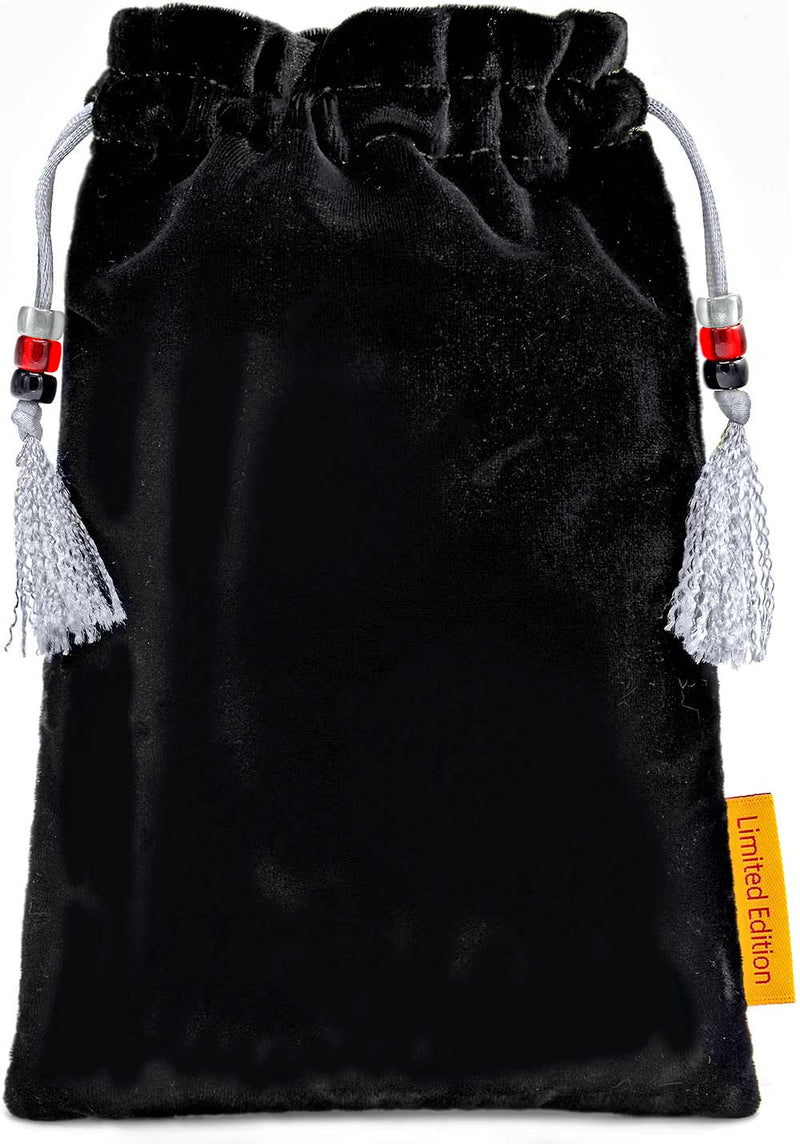 Queen of Swords — limited edition drawstring bag in black silk velvet.