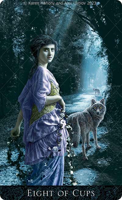 Eight of Cups from The Bohemian Gothic Tarot deck, wolf pack, wolves 