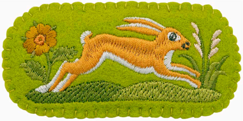 Brown hare embroidered barrette, hairslide. Handmade hair accessaory