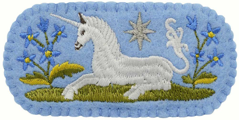 Medieval Unicorn embroidered hair slide - blue