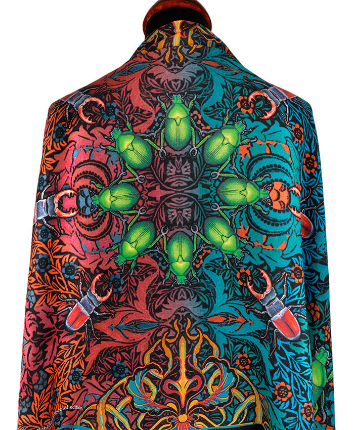 Printed viscose scarf - Art Nouveau style wrap with beetle print by Baba Studio