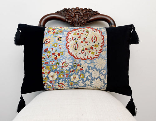 Cushion, Japanese obi, silk pillow, vintage, velvet cushion, decorative pillow, floral design