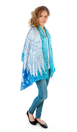 Wings of an Angel pure silk-satin scarf/wrap. Blue version. - Baba Store - 3