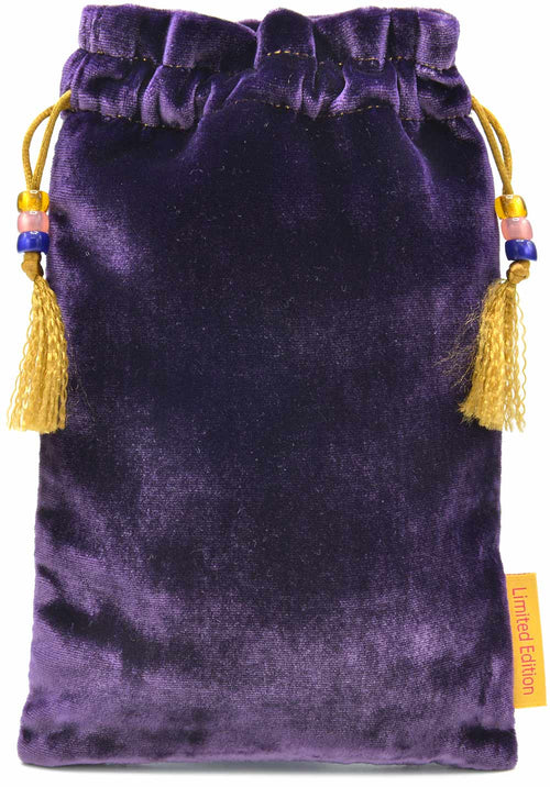 Printed tarot bag - limited edition in purple silk velvet. The Hermit from The Baroque Bohemian Cats Tarot by Baba Studio / BabaBarock