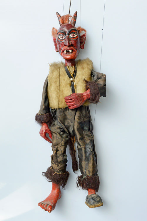 devil, puppet, loutky, marionette, krampus, antique, carved wood