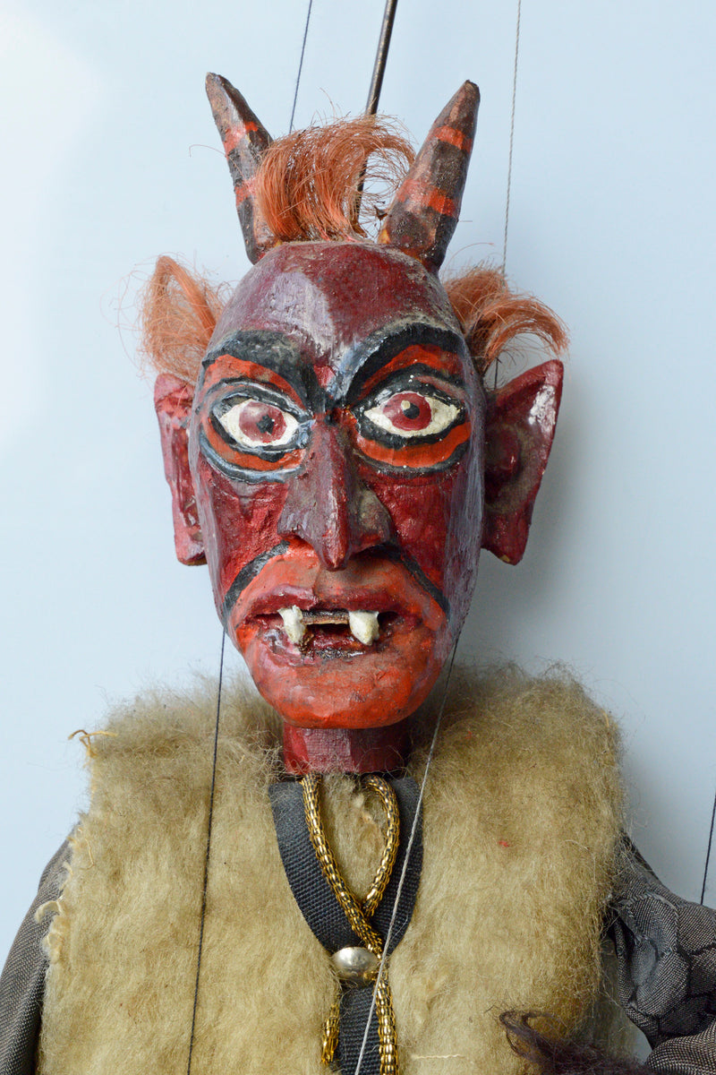 devil, puppet, loutka, marionette, krampus, antique, carved, wood