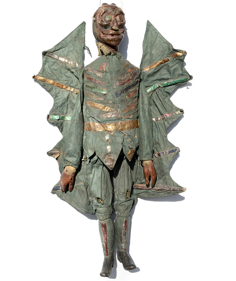 tiller clowes troop, english marionette, carved wood, antique puppet, for sale, devil puppet, devil marionettes