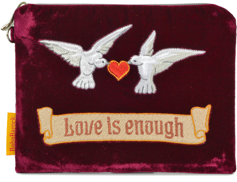 arts and crafts, love is enough, doves, valentines, wristlet, silk velvet, doves and hearts, evening bag
