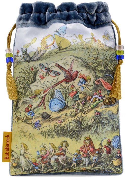 Fairy tarot bag, fairies, butterfly print, silk velvet tarot pouch by Baba Studio / BabaBarock