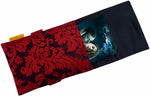 Red & black silk brocade foldover pouch. Large-format size.